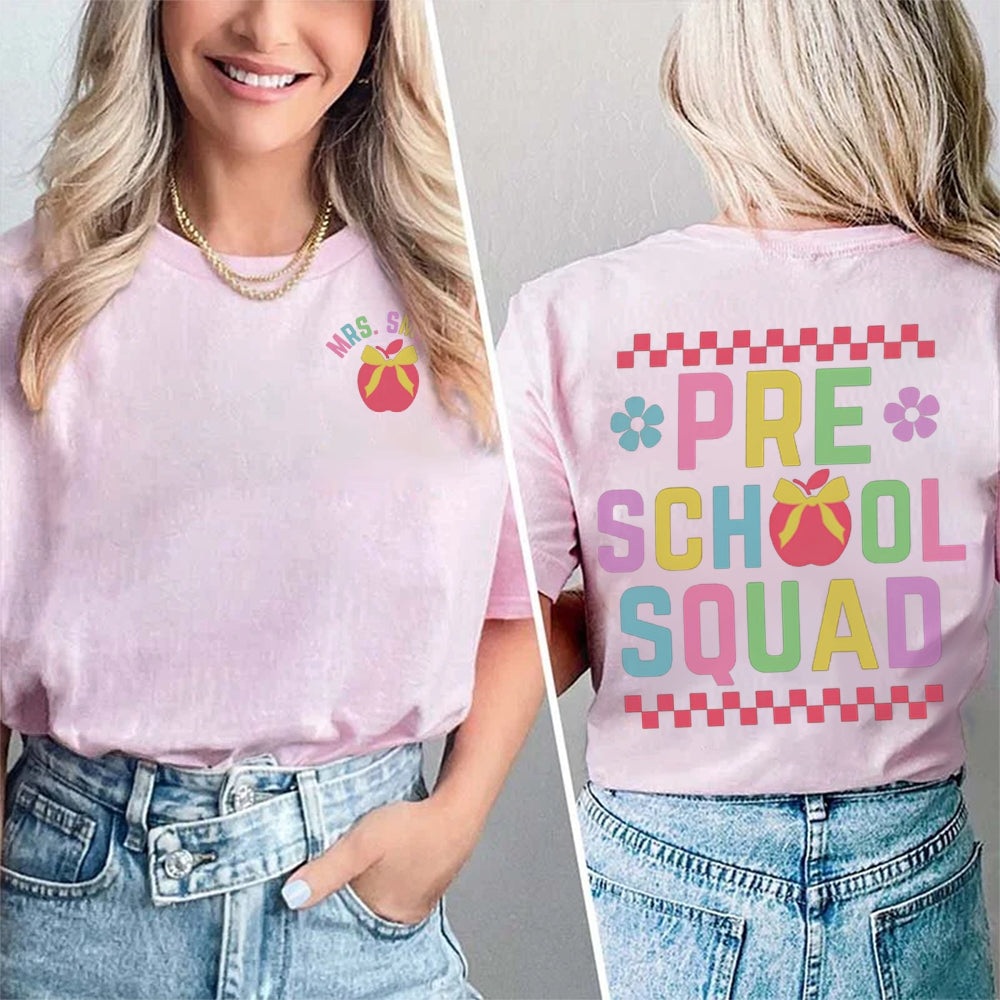 Personalized Name Pre School Squad Pink Blocks Double Printed T-shirt