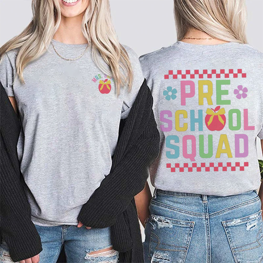 Personalized Name Pre School Squad Pink Blocks Double Printed T-shirt