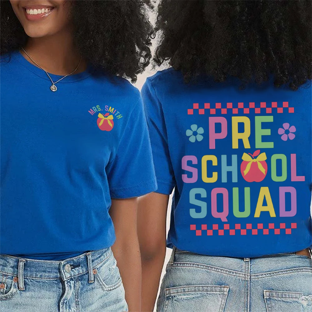 Personalized Name Pre School Squad Pink Blocks Double Printed T-shirt