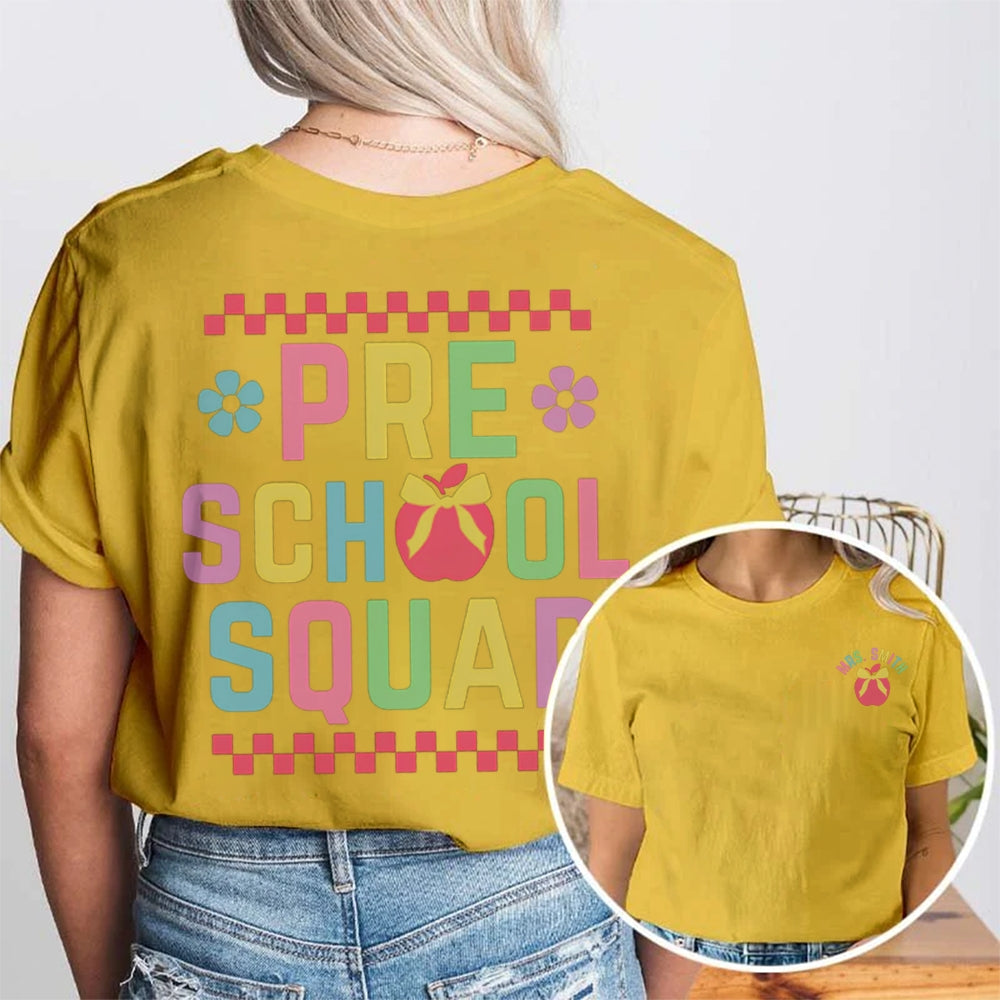 Personalized Name Pre School Squad Pink Blocks Double Printed T-shirt
