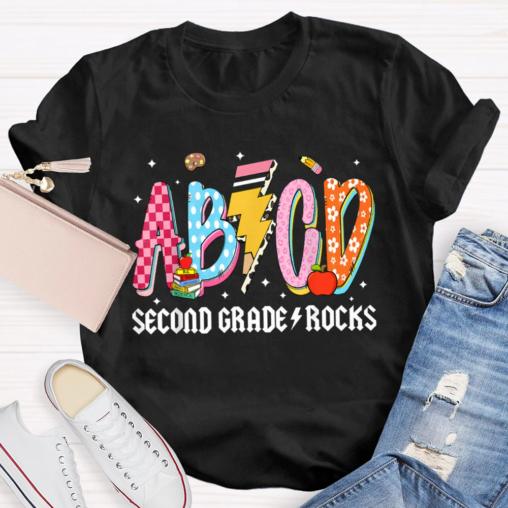 Personalized Grade Second Grade Rocks Teacher T-shirt