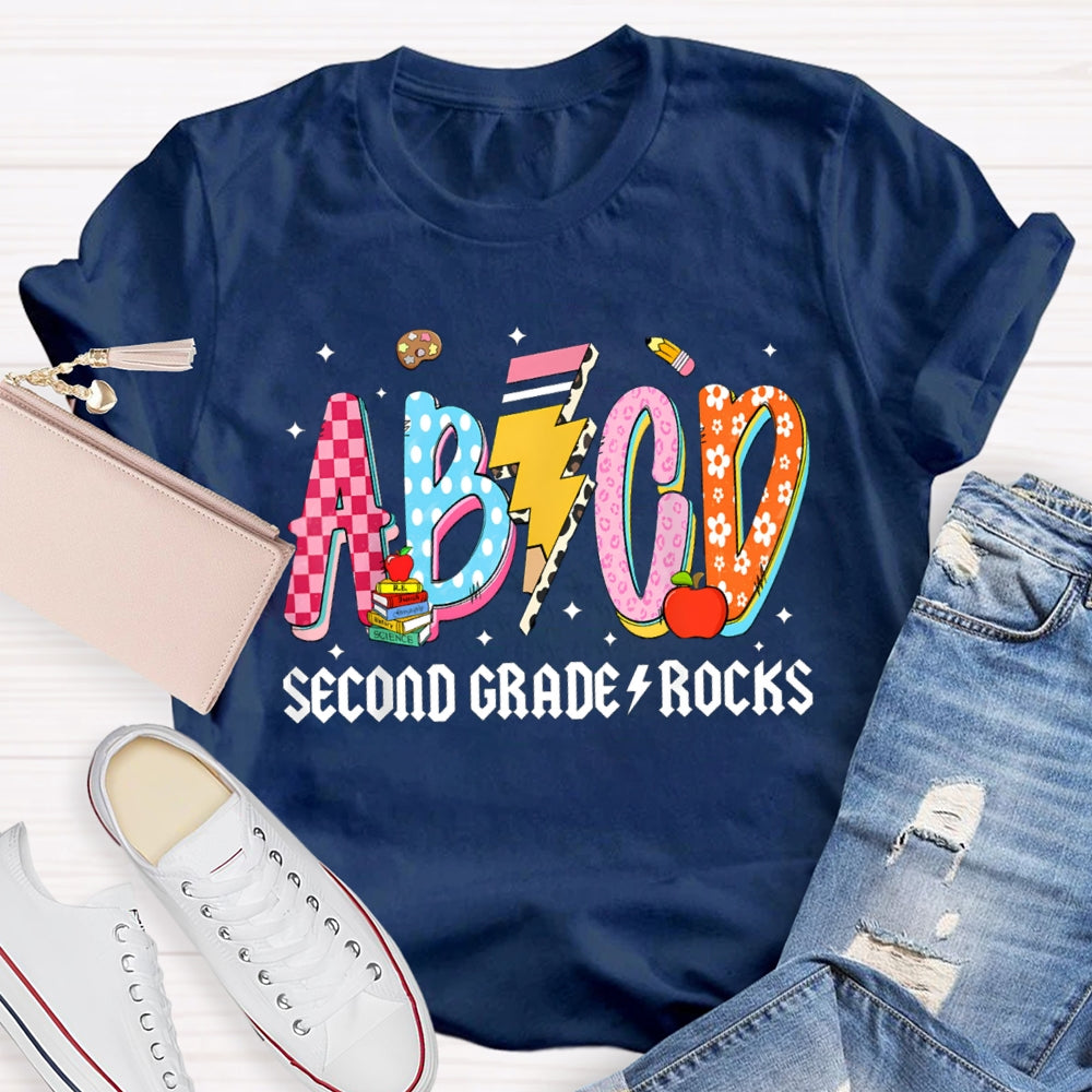 Personalized Grade Second Grade Rocks Teacher T-shirt