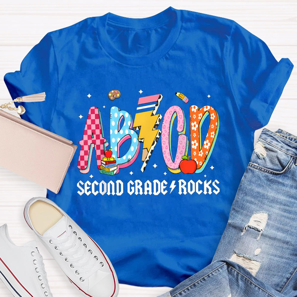 Personalized Grade Second Grade Rocks Teacher T-shirt