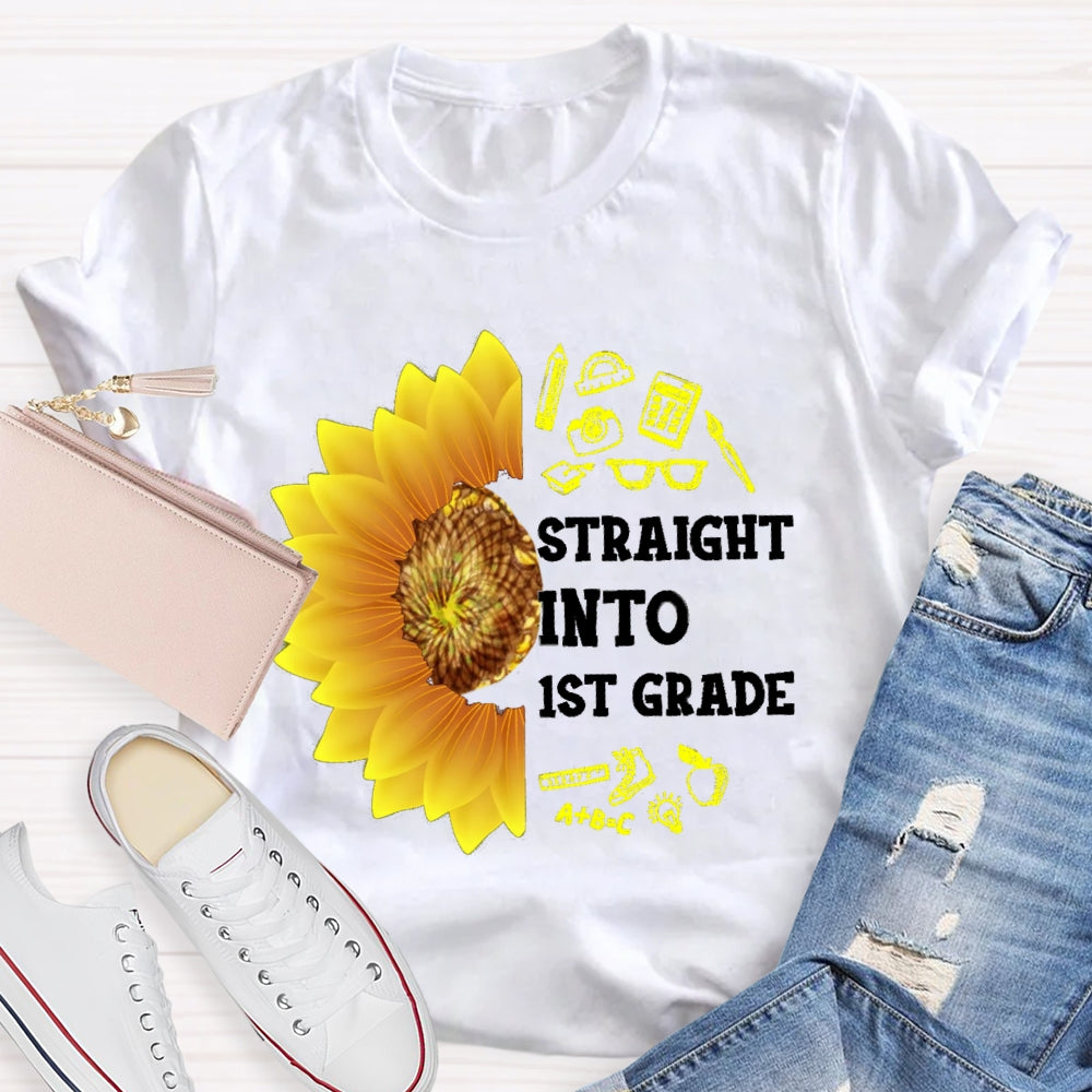 Personalized Grade Straight Into First Grade Sunflower T-shirt