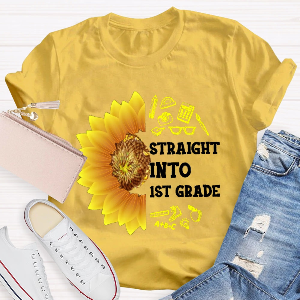 Personalized Grade Straight Into First Grade Sunflower T-shirt