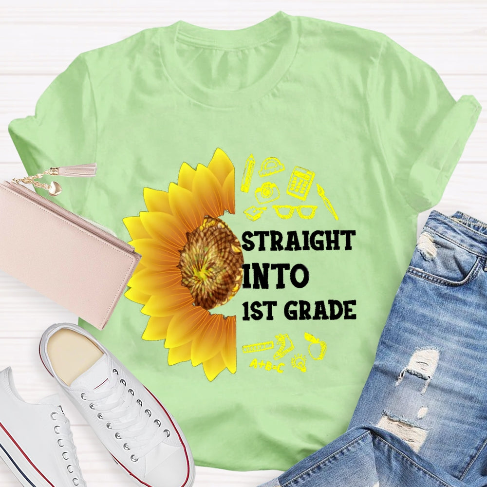 Personalized Grade Straight Into First Grade Sunflower T-shirt