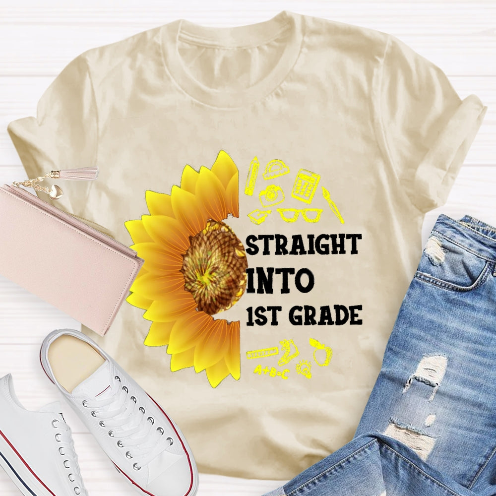 Personalized Grade Straight Into First Grade Sunflower T-shirt