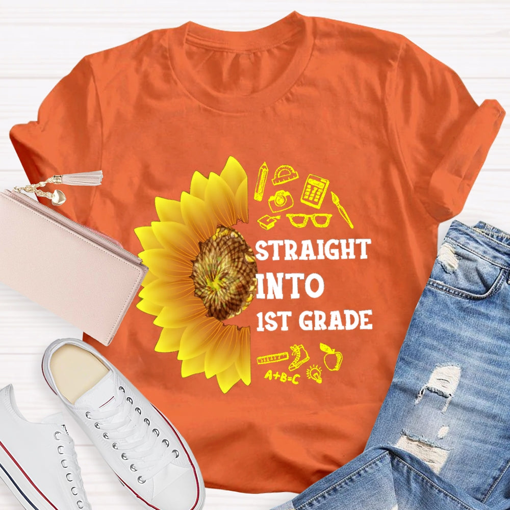 Personalized Grade Straight Into First Grade Sunflower T-shirt