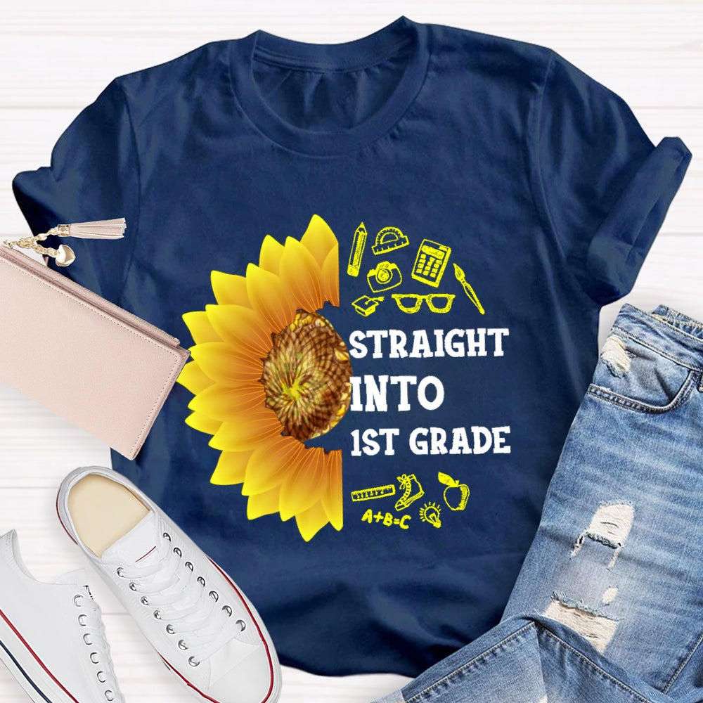 Personalized Grade Straight Into First Grade Sunflower T-shirt