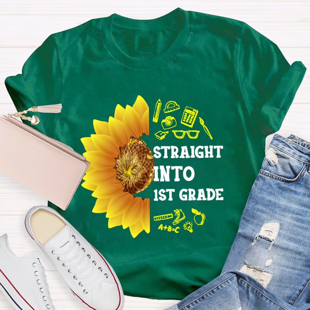 Personalized Grade Straight Into First Grade Sunflower T-shirt