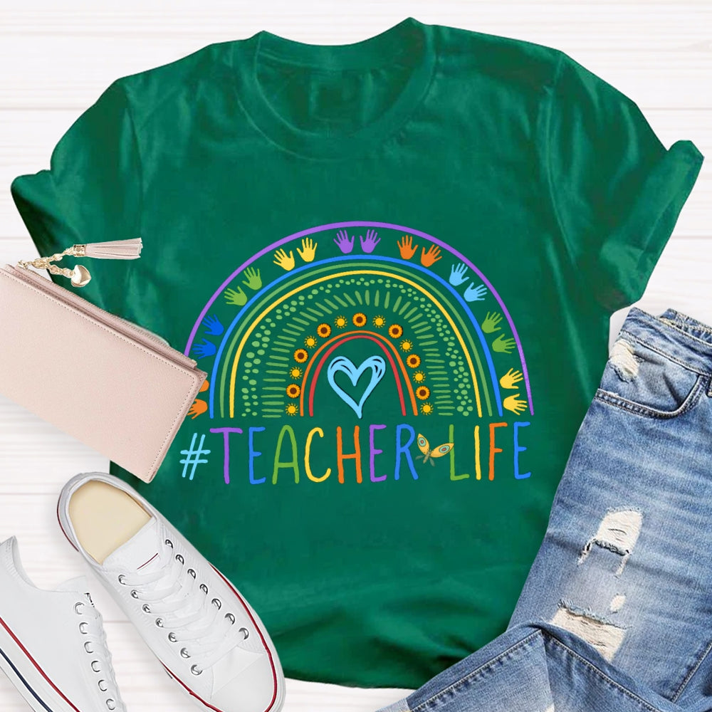 Color Line Printing Blue Heart Teacher T-shirt