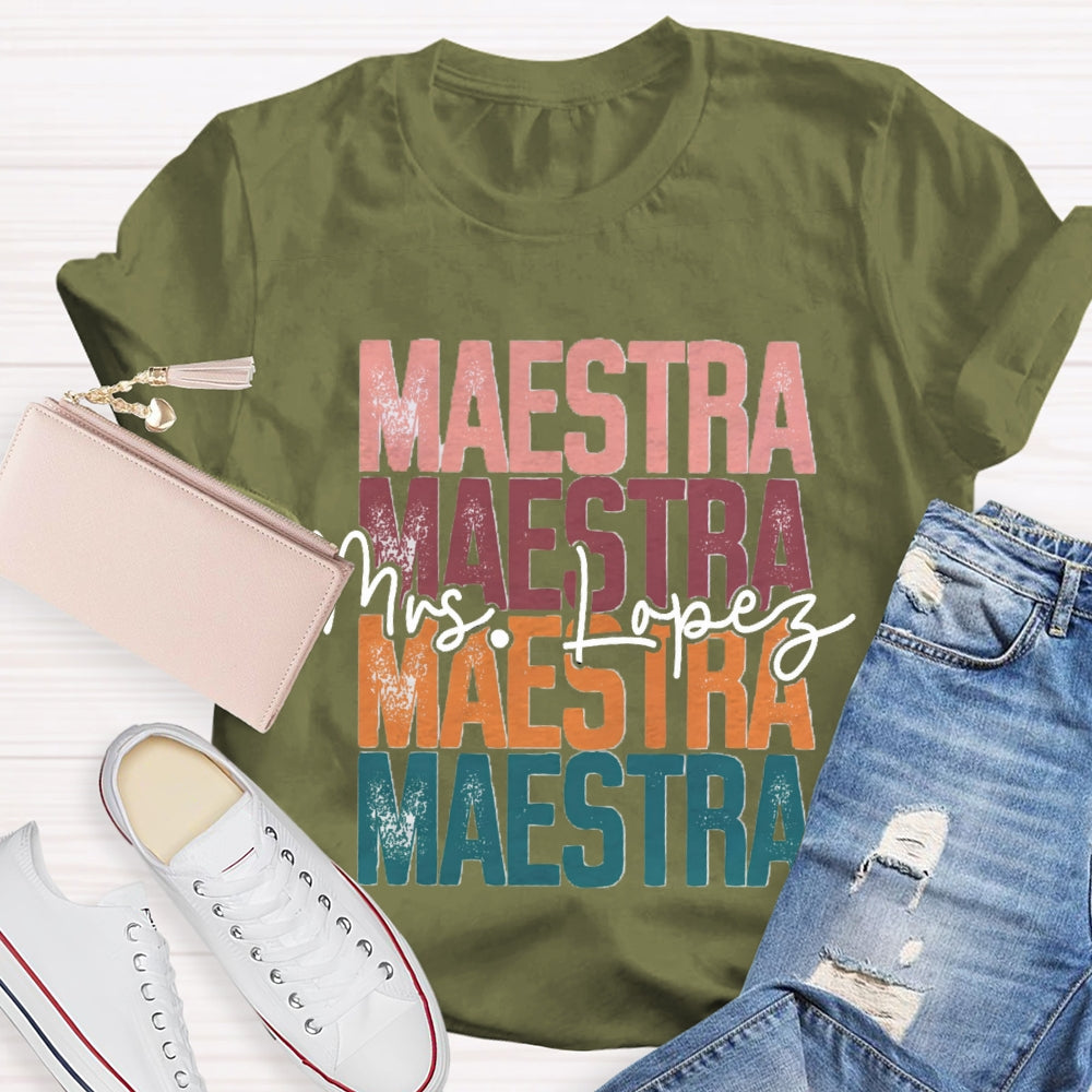 Personalized Name Maestra Colored Letters Bilingual Teacher T-shirt