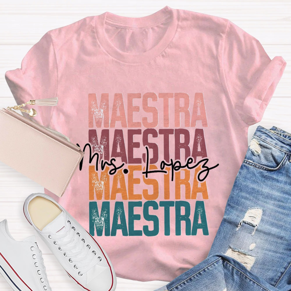 Personalized Name Maestra Colored Letters Bilingual Teacher T-shirt