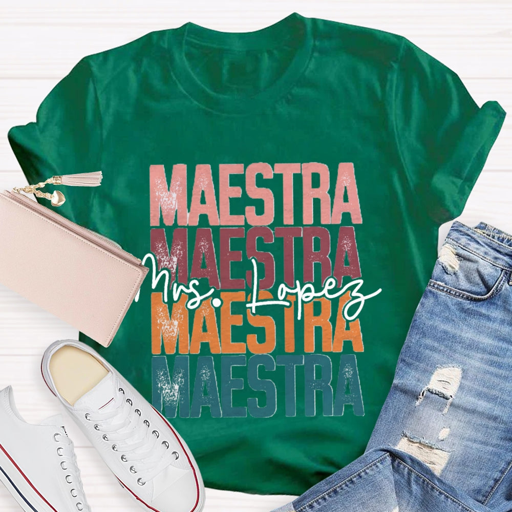Personalized Name Maestra Colored Letters Bilingual Teacher T-shirt