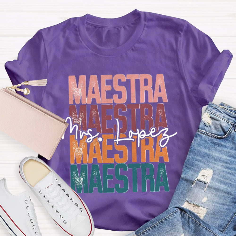 Personalized Name Maestra Colored Letters Bilingual Teacher T-shirt