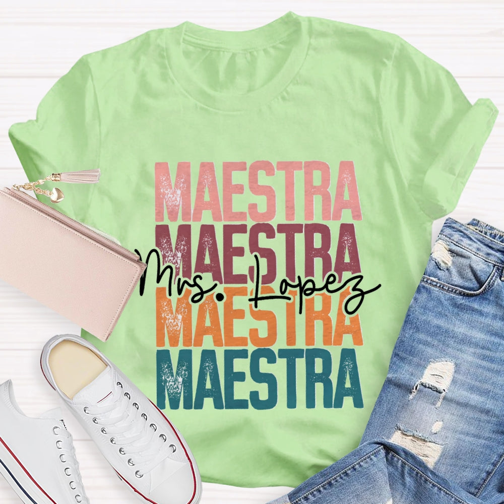 Personalized Name Maestra Colored Letters Bilingual Teacher T-shirt