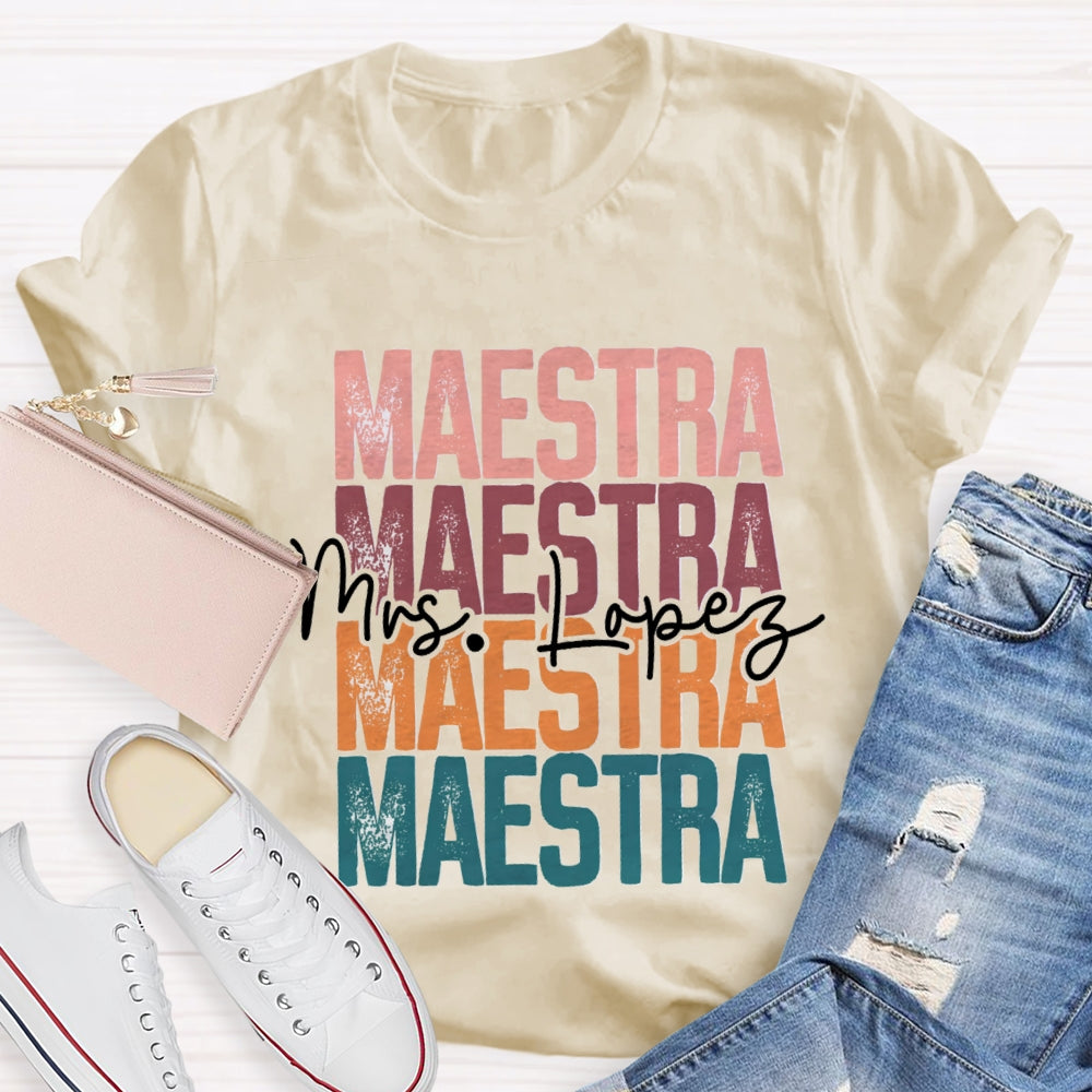 Personalized Name Maestra Colored Letters Bilingual Teacher T-shirt