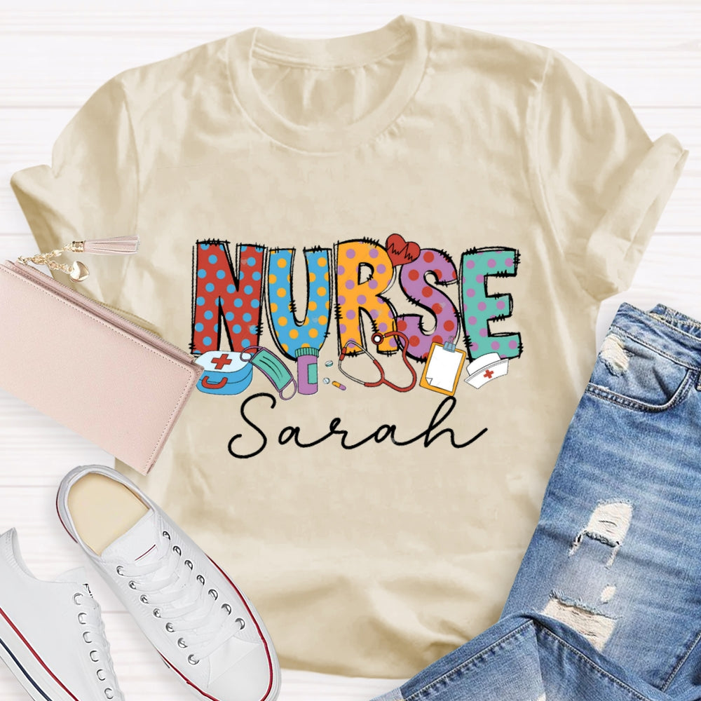 Personalized Name Nurse Medical Kit And Nurse Hat T-shirt