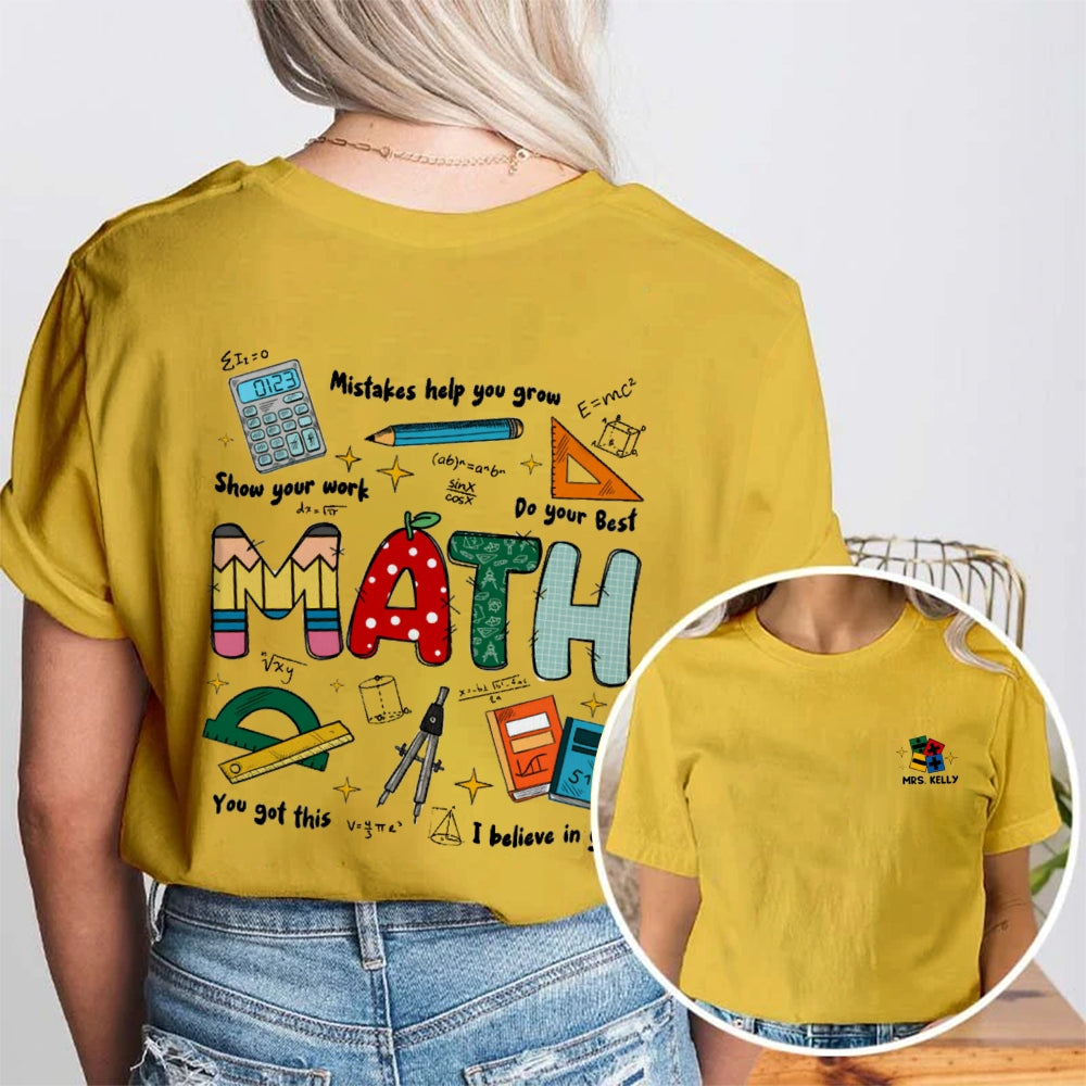 Personalized Name Mistakes Help You Grow Show Your Work Do You Best Math Teacher Double Printed T-shirt
