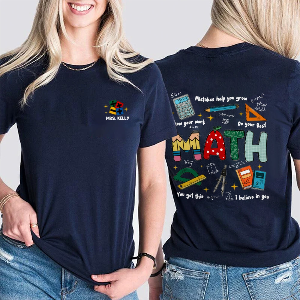 Personalized Name Mistakes Help You Grow Show Your Work Do You Best Math Teacher Double Printed T-shirt