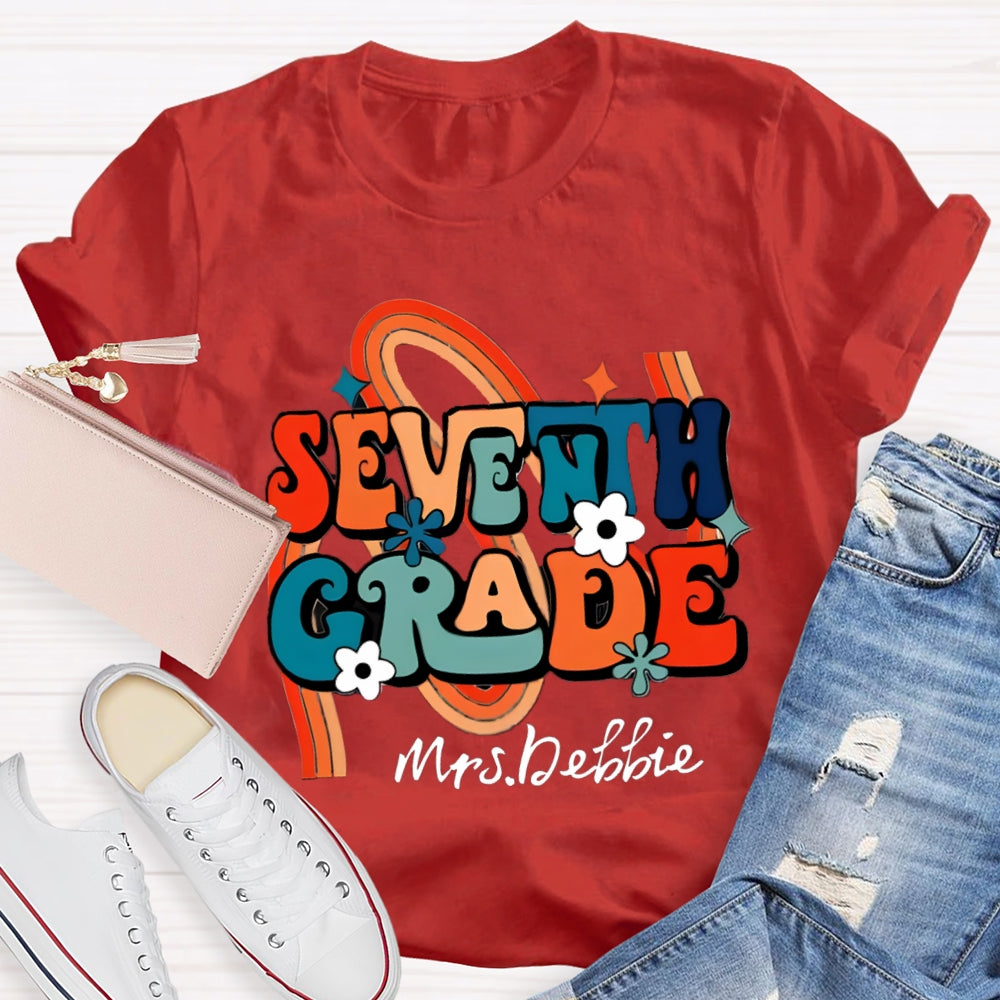 Personalized Name And Grade Rainbow Flowers T-Shirt