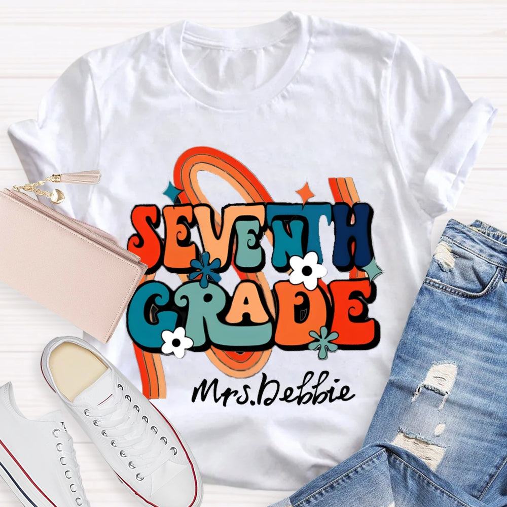 Personalized Name And Grade Rainbow Flowers T-Shirt