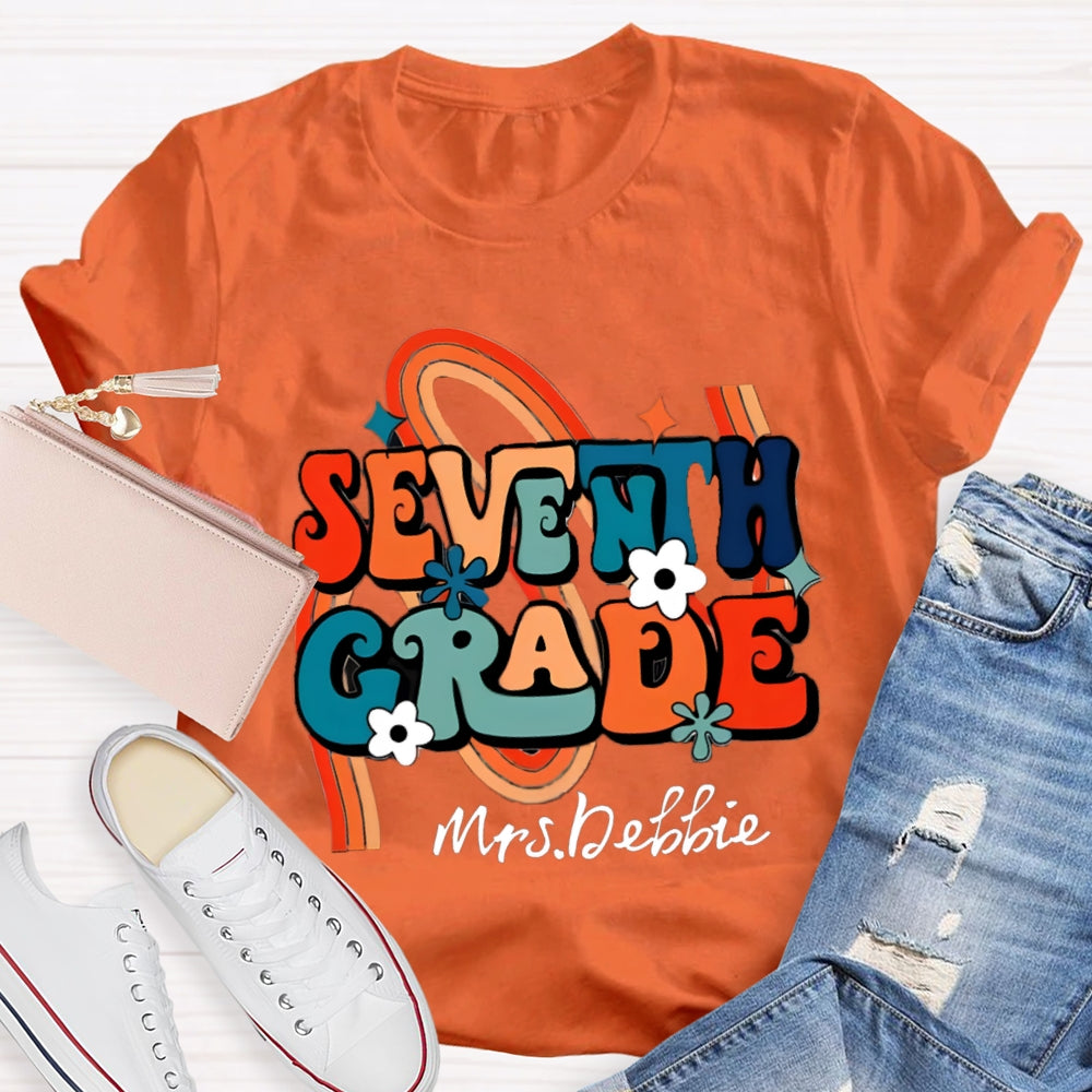 Personalized Name And Grade Rainbow Flowers T-Shirt