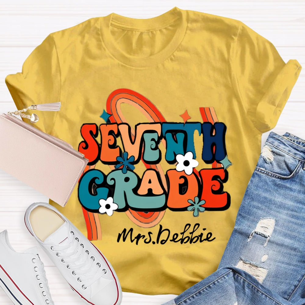 Personalized Name And Grade Rainbow Flowers T-Shirt