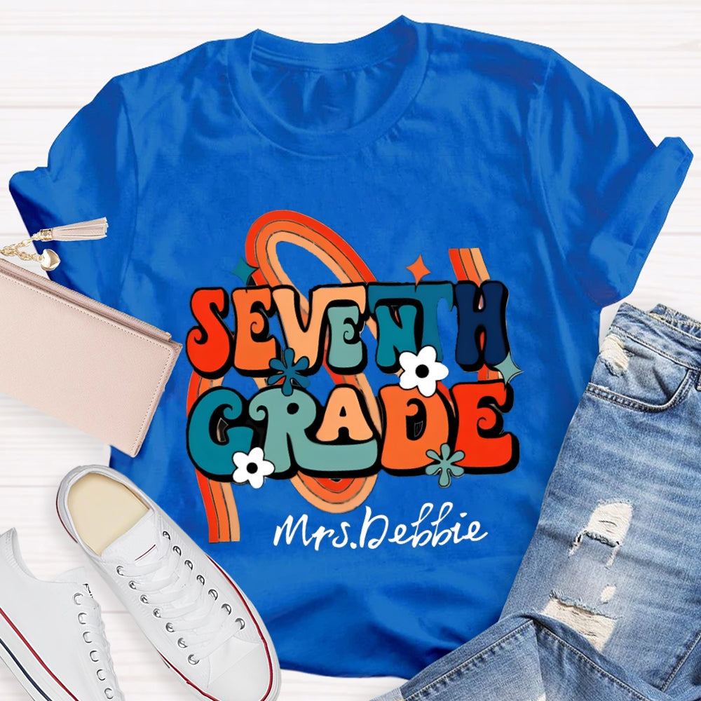 Personalized Name And Grade Rainbow Flowers T-Shirt