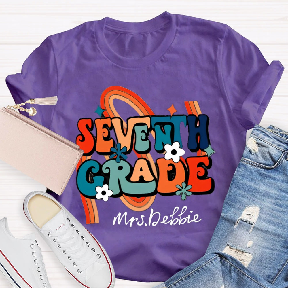 Personalized Name And Grade Rainbow Flowers T-Shirt