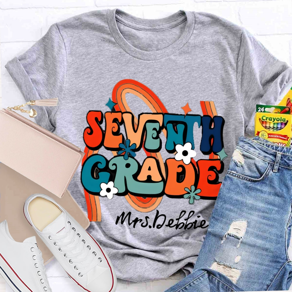 Personalized Name And Grade Rainbow Flowers T-Shirt