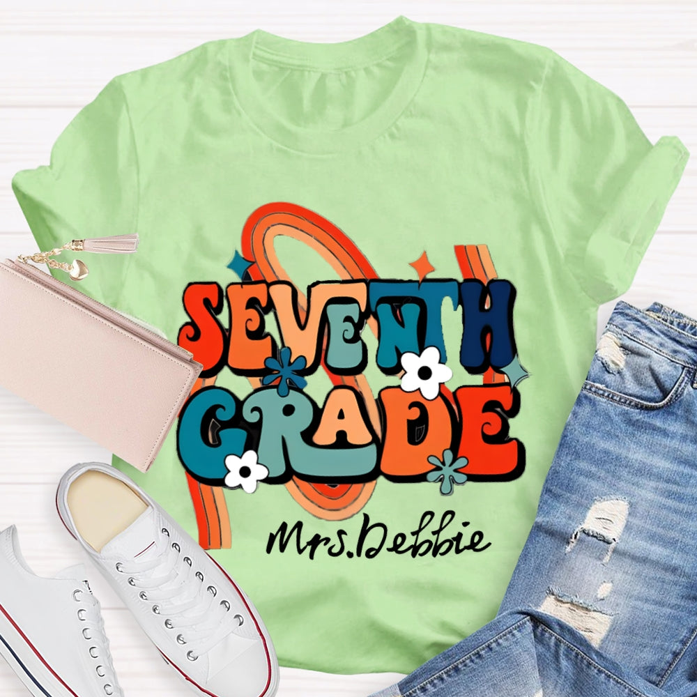Personalized Name And Grade Rainbow Flowers T-Shirt