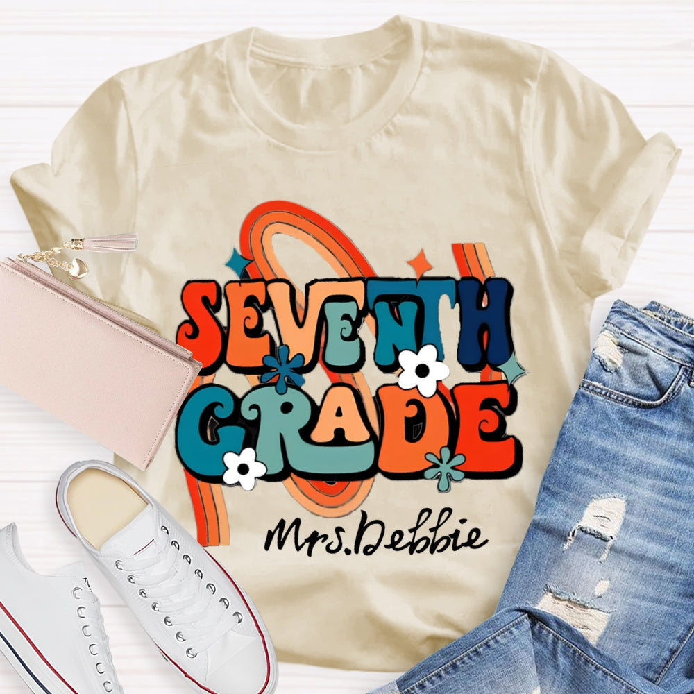 Personalized Name And Grade Rainbow Flowers T-Shirt