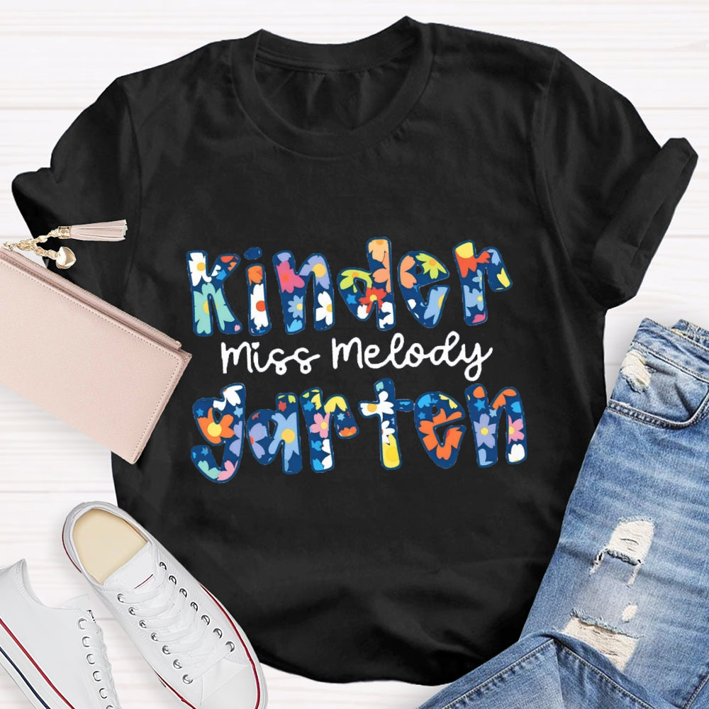 Personalized Grade And Name Blue Floral Boho Style T-shirt