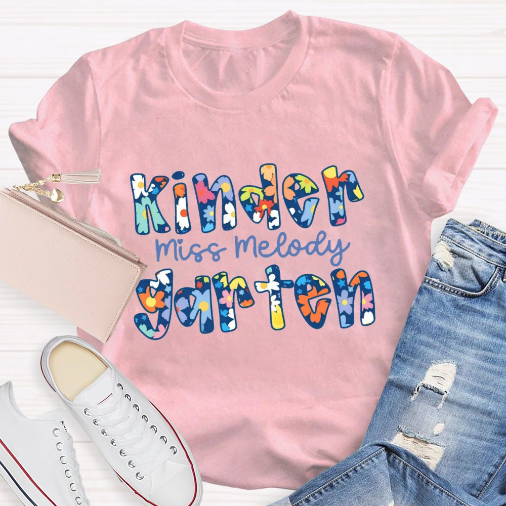 Personalized Grade And Name Blue Floral Boho Style T-shirt