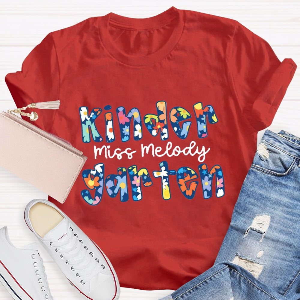 Personalized Grade And Name Blue Floral Boho Style T-shirt