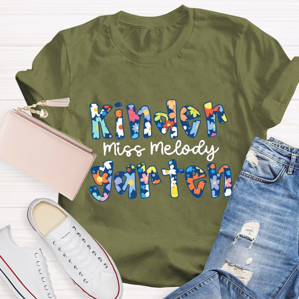 Personalized Grade And Name Blue Floral Boho Style T-shirt