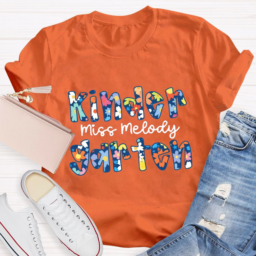 Personalized Grade And Name Blue Floral Boho Style T-shirt