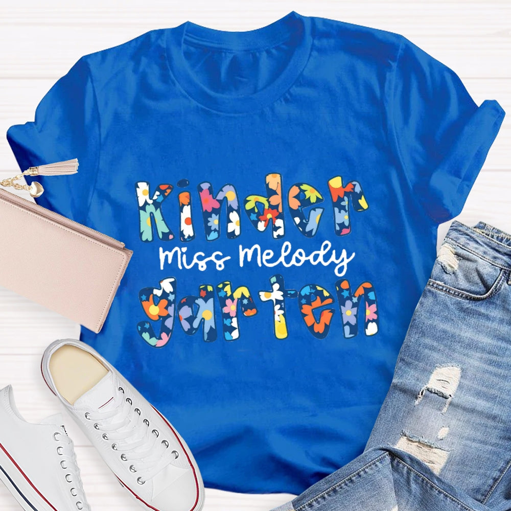 Personalized Grade And Name Blue Floral Boho Style T-shirt
