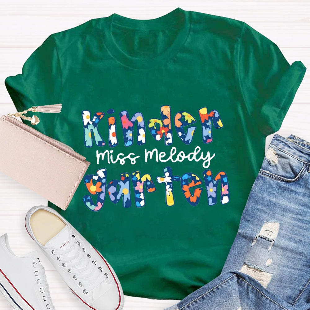 Personalized Grade And Name Blue Floral Boho Style T-shirt