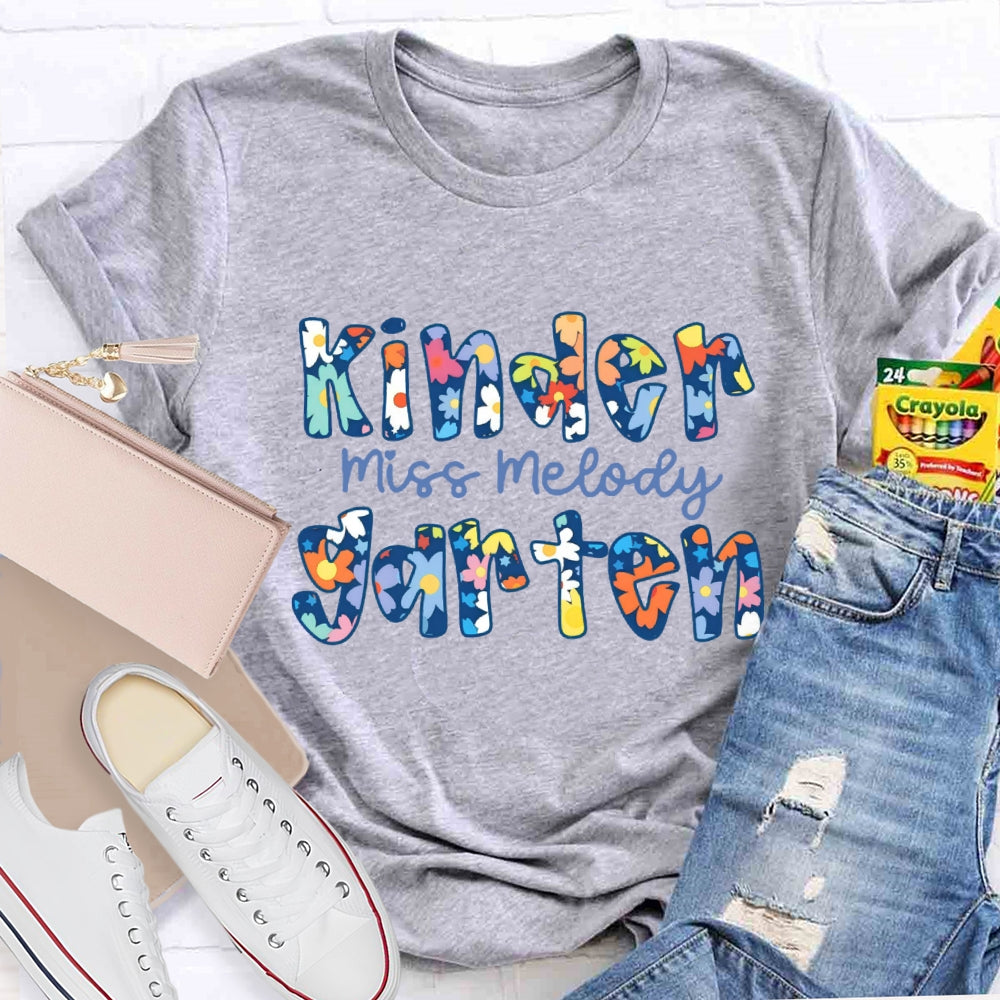Personalized Grade And Name Blue Floral Boho Style T-shirt