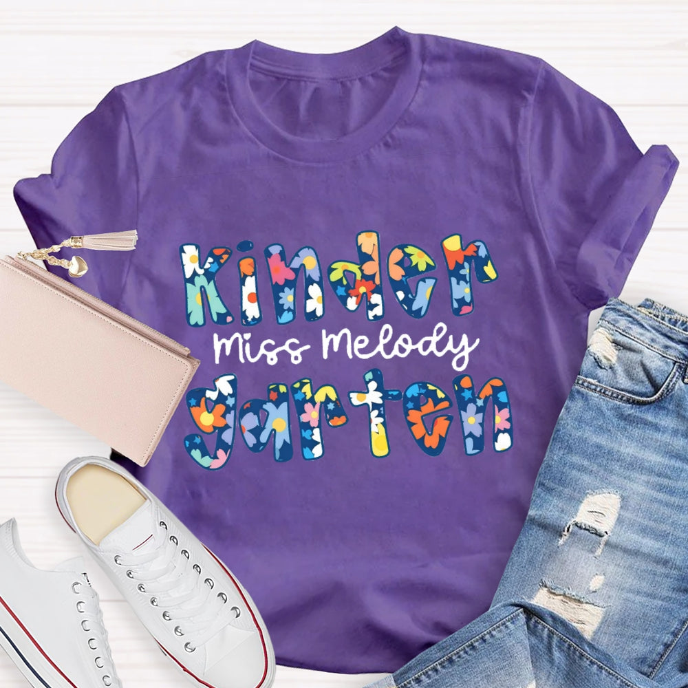 Personalized Grade And Name Blue Floral Boho Style T-shirt