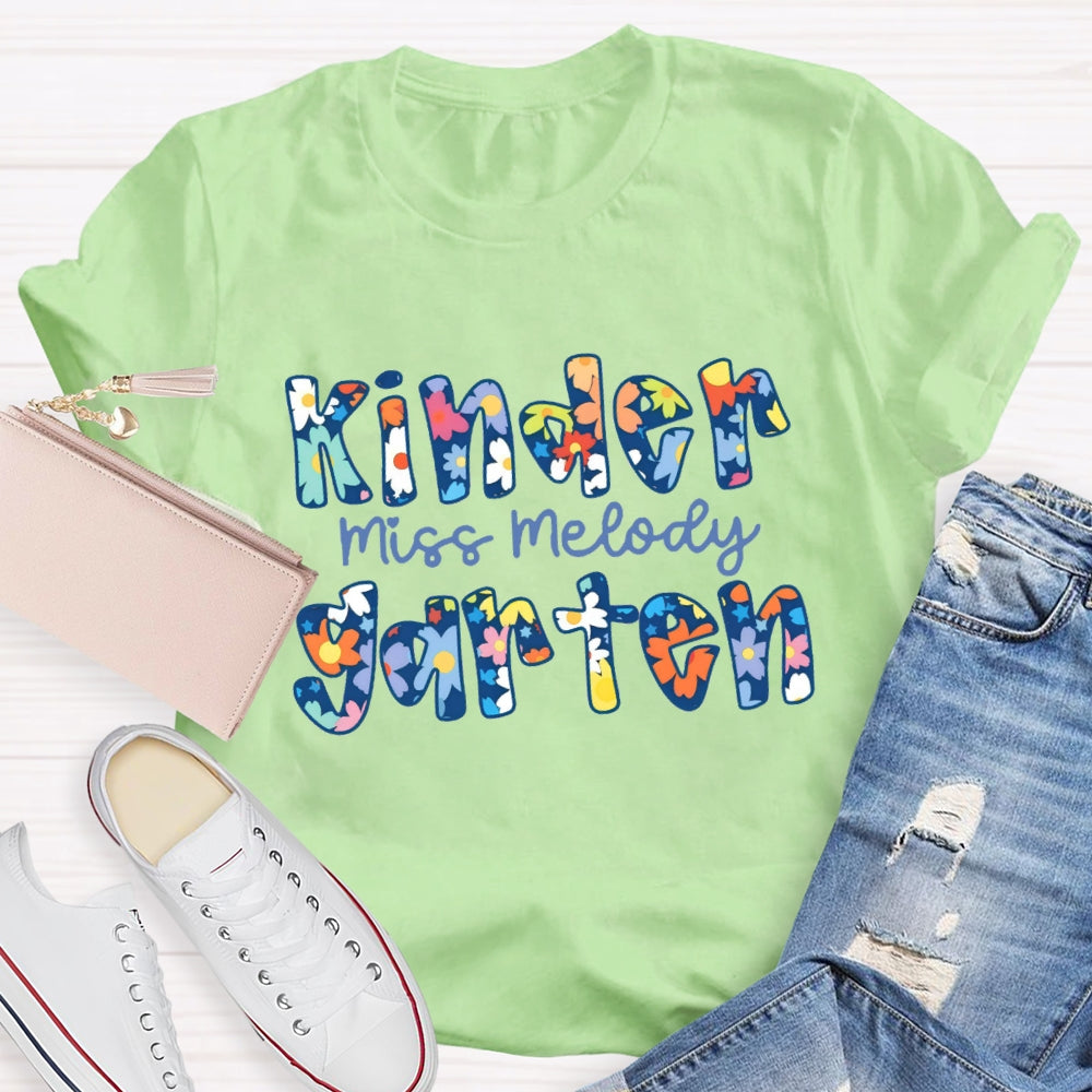 Personalized Grade And Name Blue Floral Boho Style T-shirt
