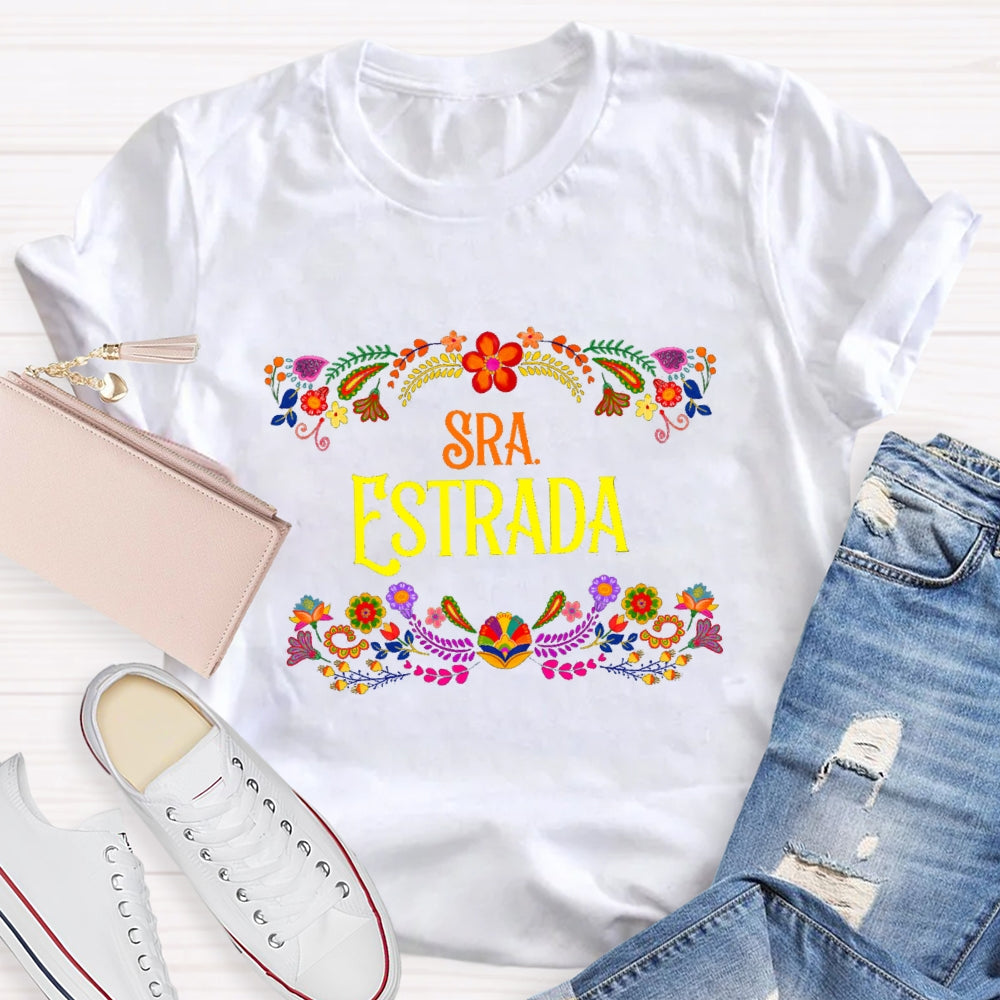 Personalized Name Floral Spanish Teacher T-Shirt