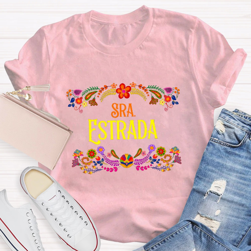 Personalized Name Floral Spanish Teacher T-Shirt
