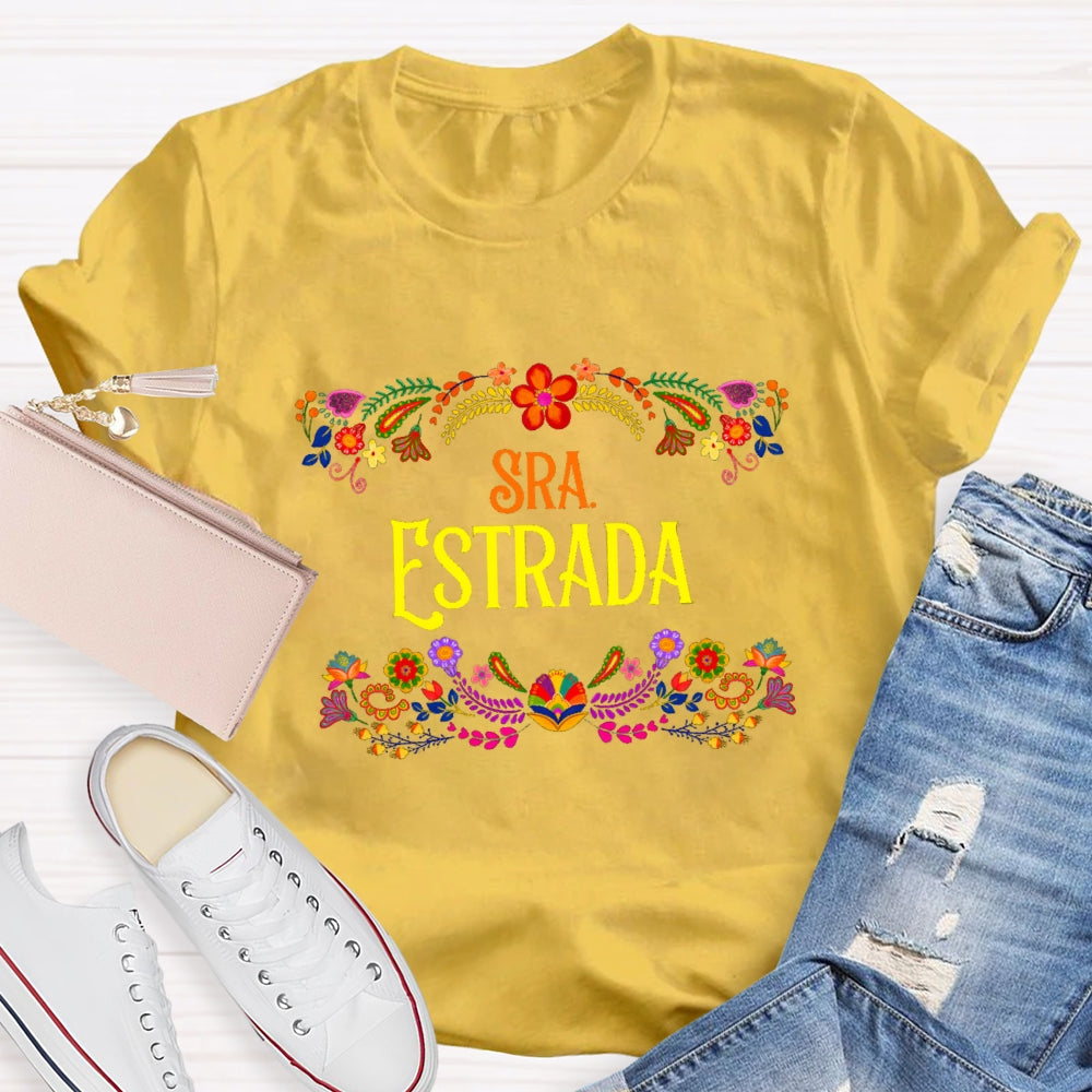 Personalized Name Floral Spanish Teacher T-Shirt
