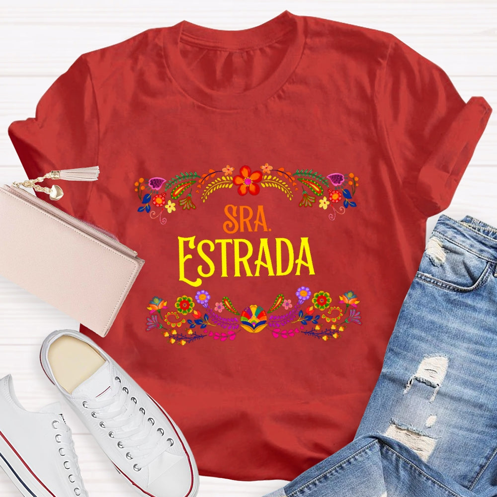 Personalized Name Floral Spanish Teacher T-Shirt