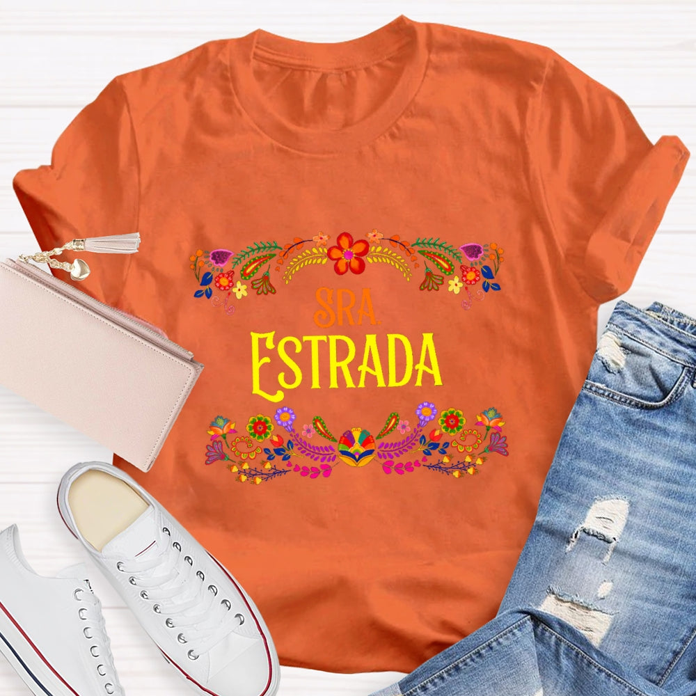 Personalized Name Floral Spanish Teacher T-Shirt