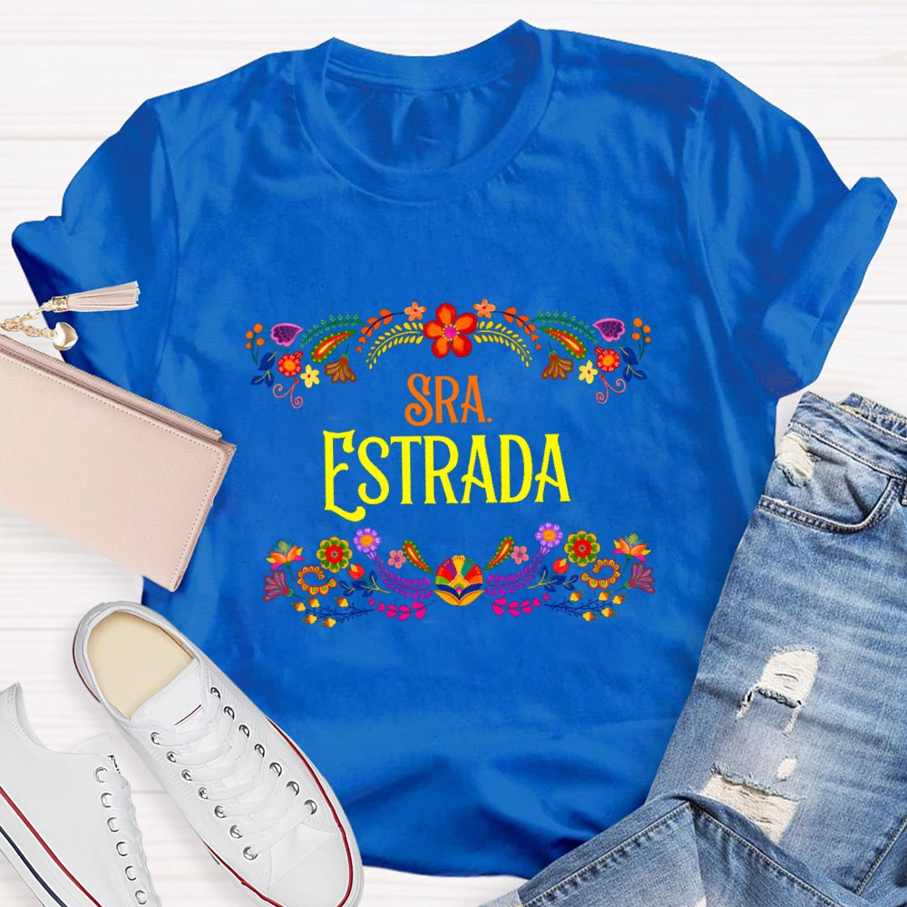 Personalized Name Floral Spanish Teacher T-Shirt
