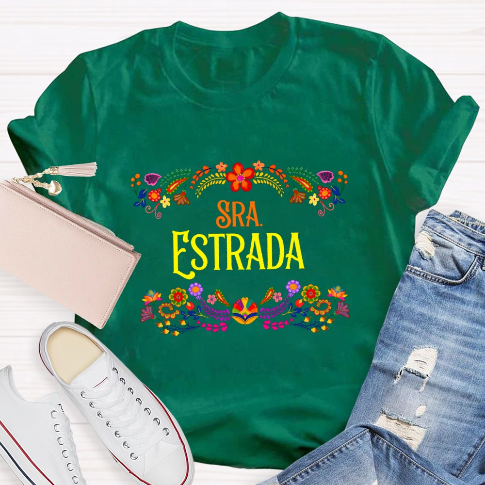 Personalized Name Floral Spanish Teacher T-Shirt